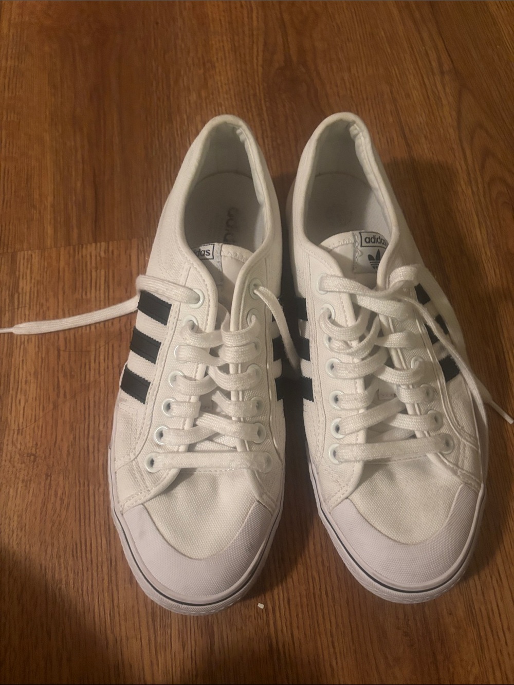adidas White Sneakers with Black Stripes - Low-Top Canvas Trainers